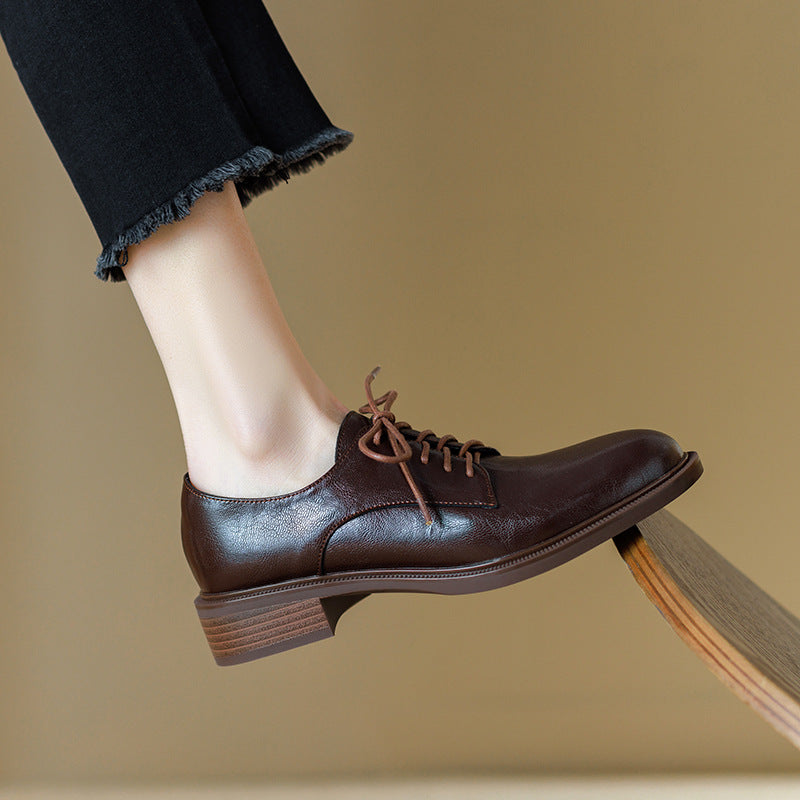 Women's Black British Style Small French Comfortable Leather Shoes