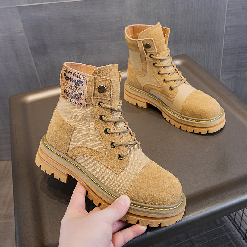 Women's Thin Genuine Platform Martin Height Increasing Insole Desert Travel Boots