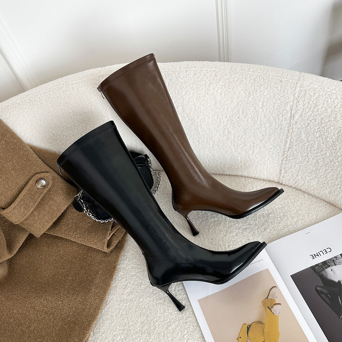 Style Elegant Pointed Toe High-heeled Thigh Stovepipe Stiletto High Tube Heels