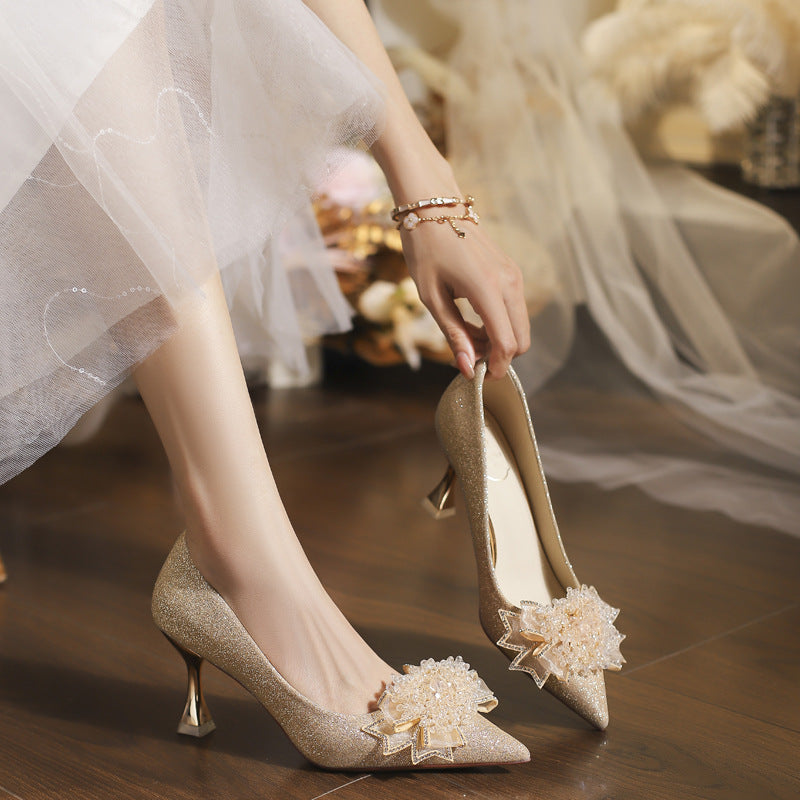 Women's Wedding Not Tired Feet Dress Two-way Wear Crystal High Women's Fashion Shoes