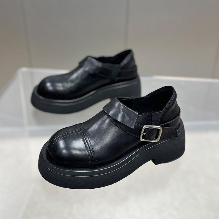 Women's Soft Round Head Thick Bottom Super Popular Leather Shoes