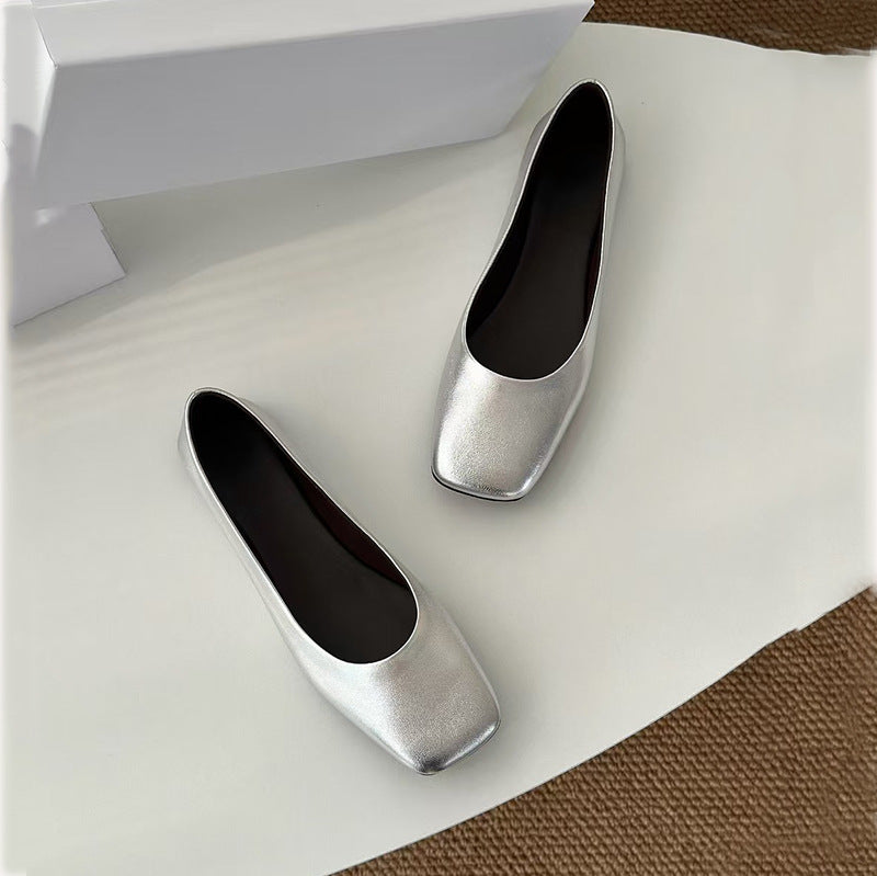 Spring European Goods Genuine Soft Sheepskin Flat Low-cut Square Toe Women's Casual Shoes