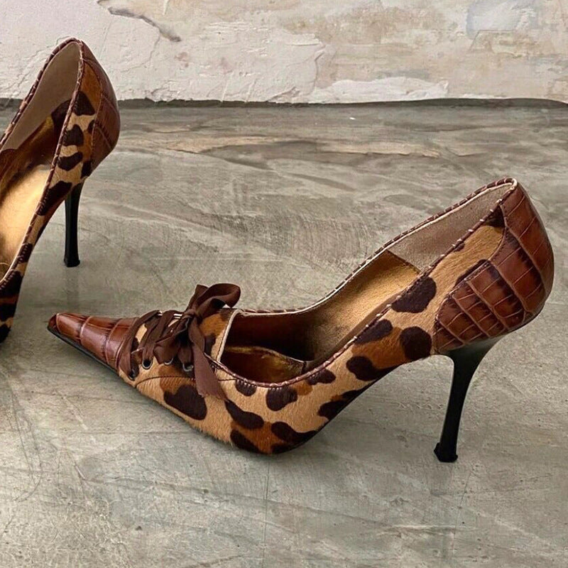 Women's Pointed Stiletto High Niche Leopard Print Heels
