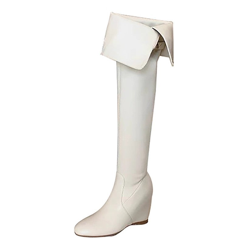 Women's Fashion Autumn Thick Slimming Pile Style Two-way Belt Buckle Retro Women's Leather Boots