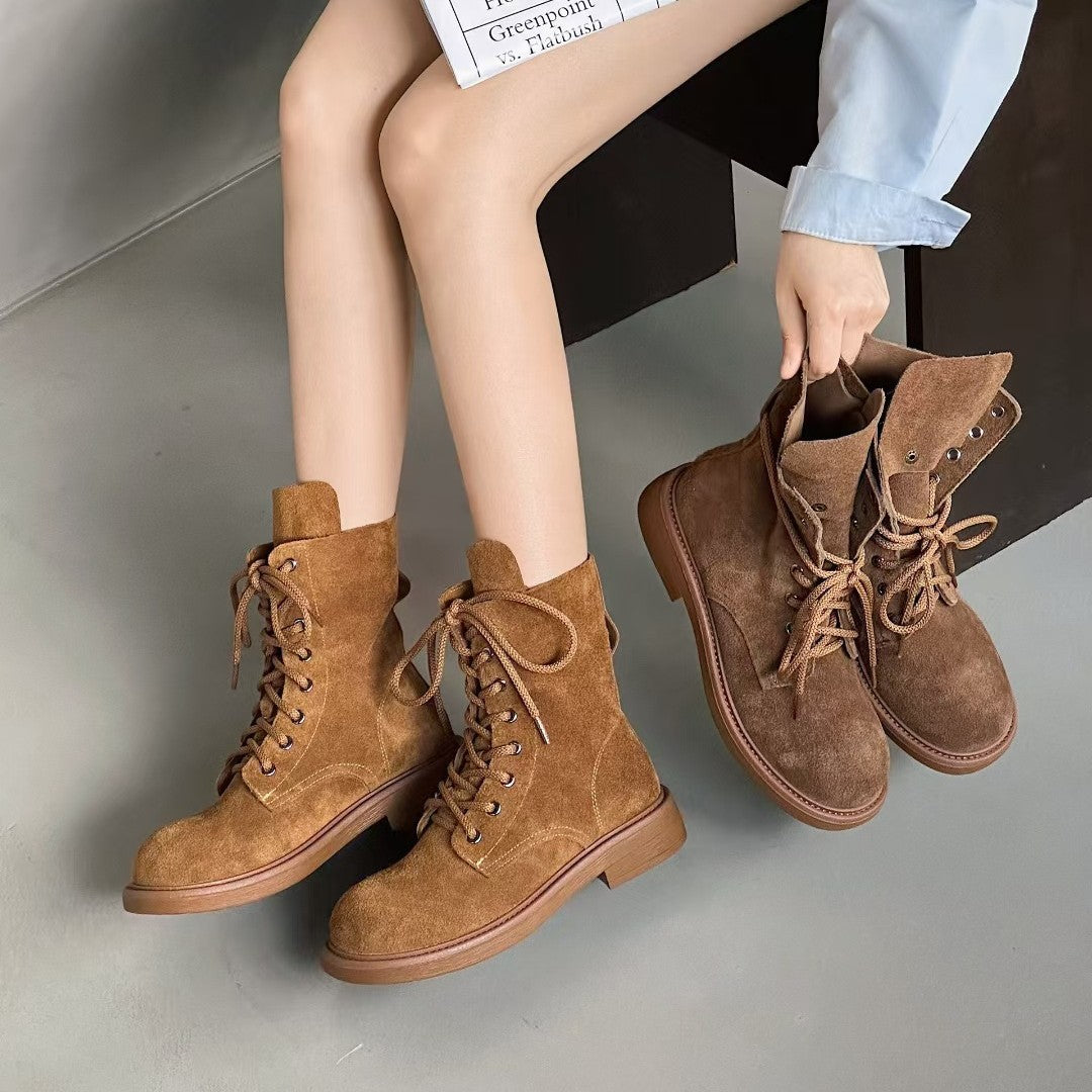 Women's Layer Cowhide Martin Autumn Green Spring Double Men's Shoes