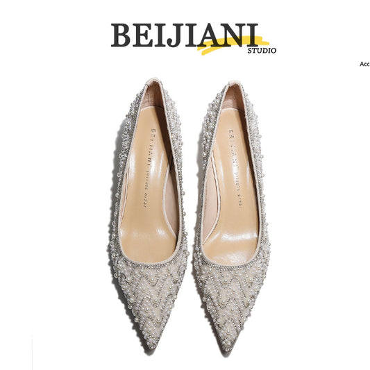 Pearl High Wedding Sense Bridesmaid Bride Women's Fashion Shoes