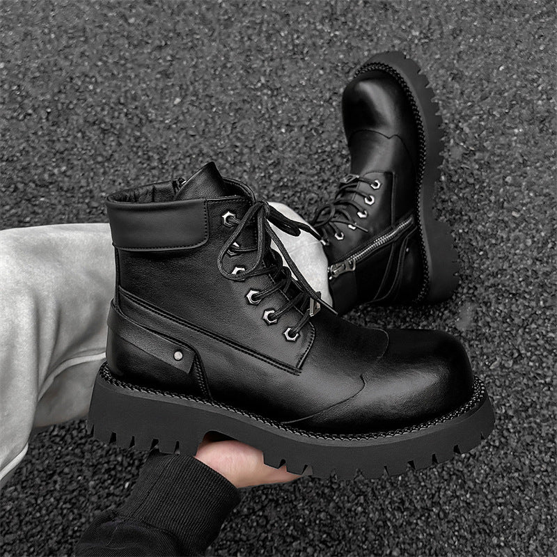 Women's & Men's Bottom Extra Black British Style Tooling Niche Leather Shoes