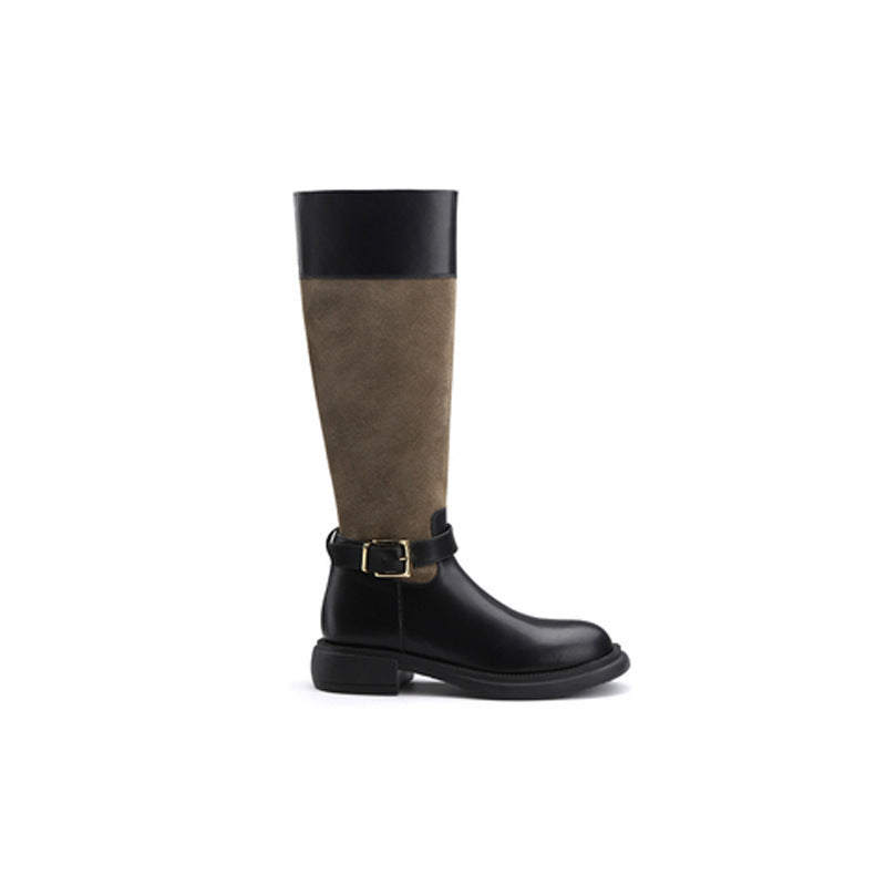 Avenue Round Toe Gold Buckle Side Boots