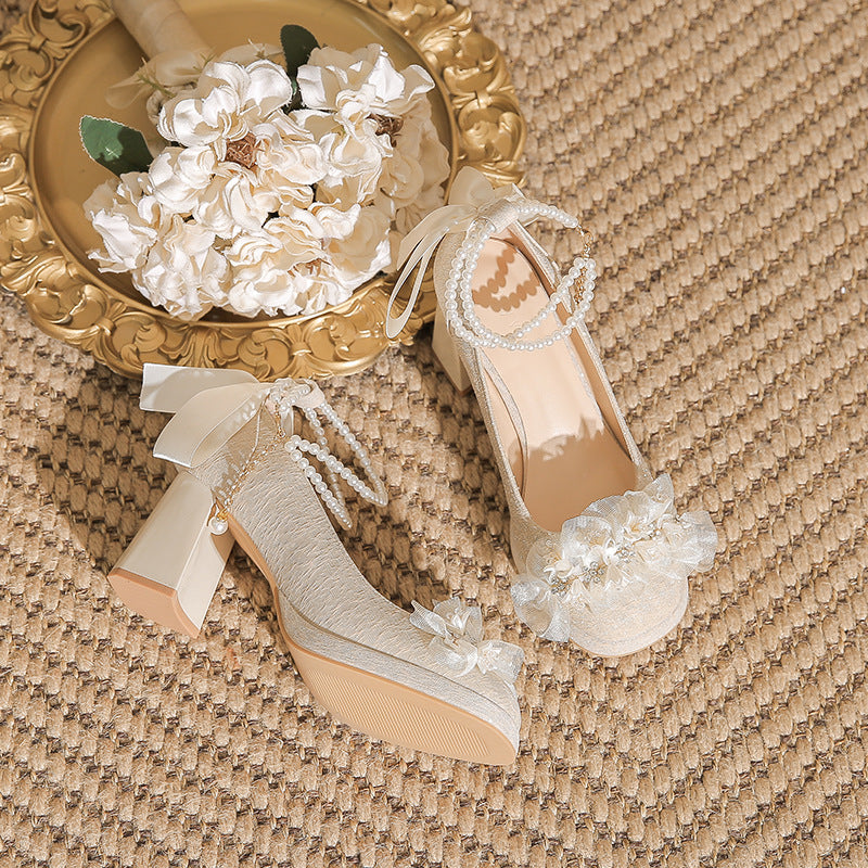 Women's Ceremony Mary Jane Wedding Dress Two-way Engagement Heels