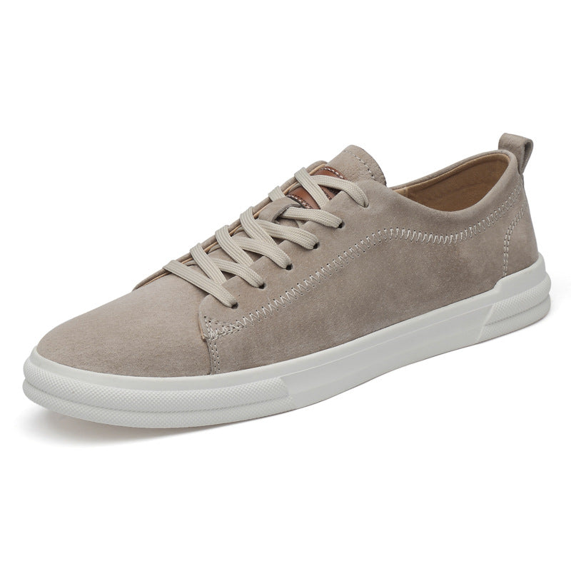 Men's Inner Height Increasing White Spring Cowhide Flat Men's Board Shoes