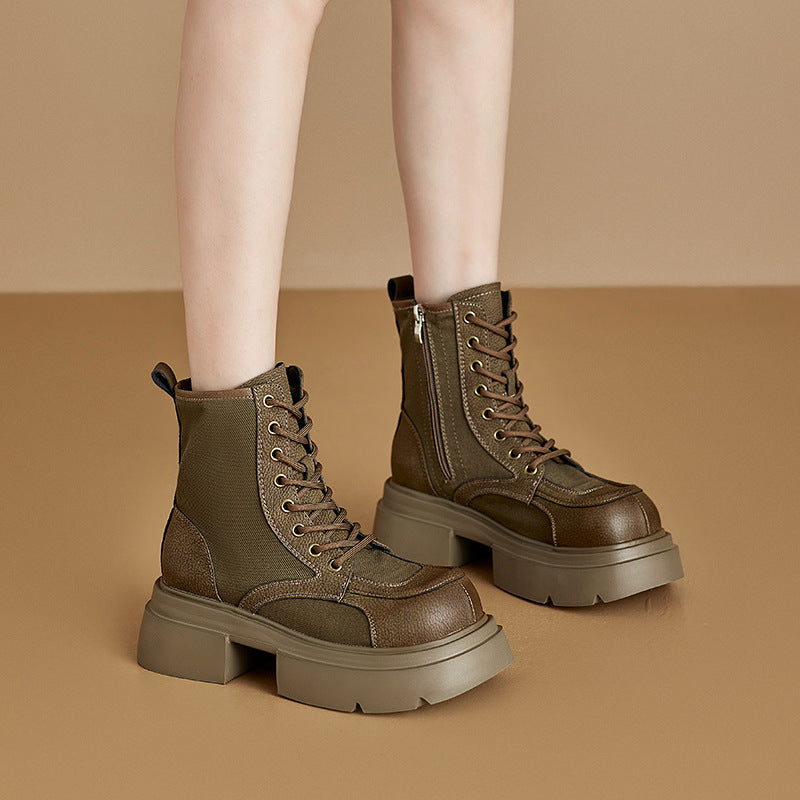 Women's Retro Worker Thick-soled Martin Lace Up Women's Leather Boots