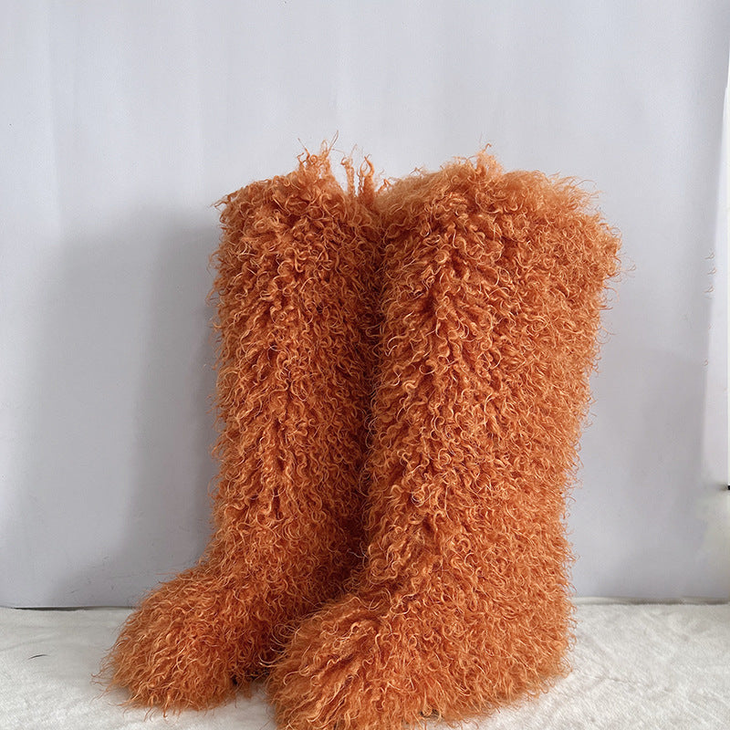 Women's Imitation Fur Tan Sheep Knee-high Socks Women's Snow Boots