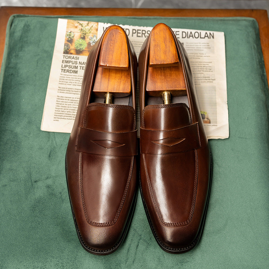 Men's Quality Penny Square Toe Cowhide Slip-on Loafers