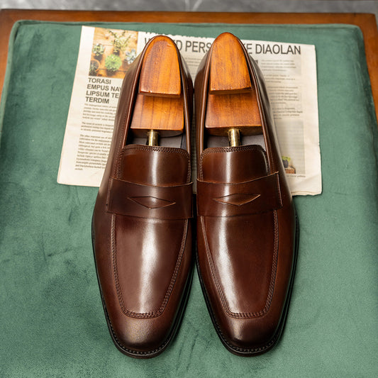 Men's Quality Penny Square Toe Cowhide Slip-on Loafers