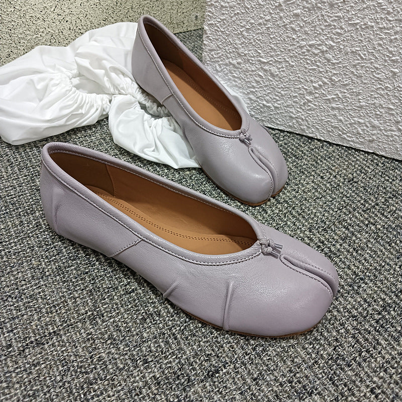 High Version Genuine Sheep Skin Split Toe Flat Ballet Loafers