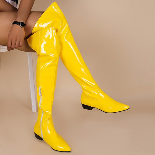 Candy Color Low Patent Side Zipper Heels