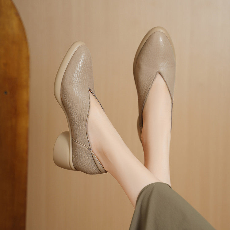 Pointed Toe Chunky V Cut Versatile Mom Soft Mid Women's Fashion Shoes
