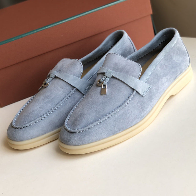 Women's Channel Top Plate Slip-on Pumps Flat Bottom England Style Tassel Loafers