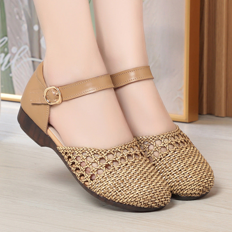 Women's Summer Mom Soft Soled Flats Woven Sandals