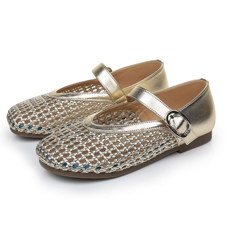 Women's Woven Hollowed Fashion Summer Buckle Four Sandals