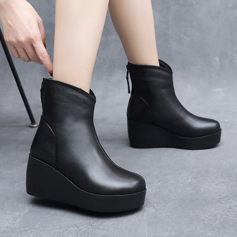 Women's Wedge Short Cowhide Single-layer Platform Plus Women's Shoes