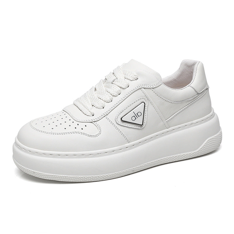 Men's Cowhide Easy Wear Genuine Breathable Low Top Thick Bottom Lightweight Men's Board Shoes