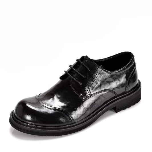 Men's Round Head Thick Bottom Wide Toe Green Men's Business Leather Shoes