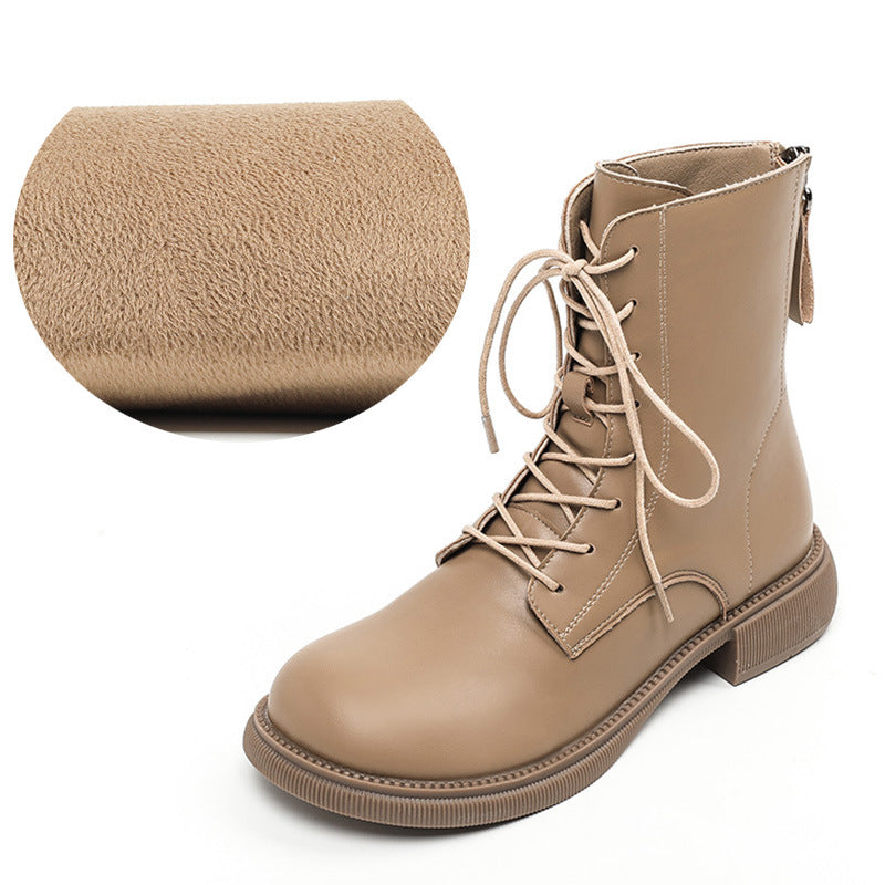 Women's For Fleece-lined British Style Thick Bottom Stretch Thin Booties Women's Leather Boots