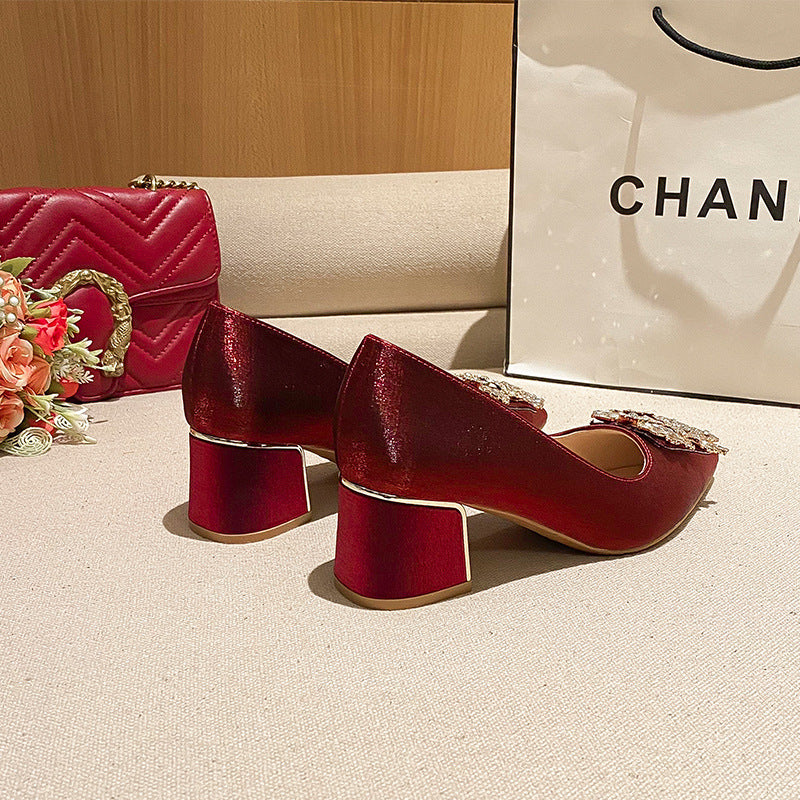 Large Size Fat Feet Wide Chunky Mom Red Wedding Women's Fashion Shoes