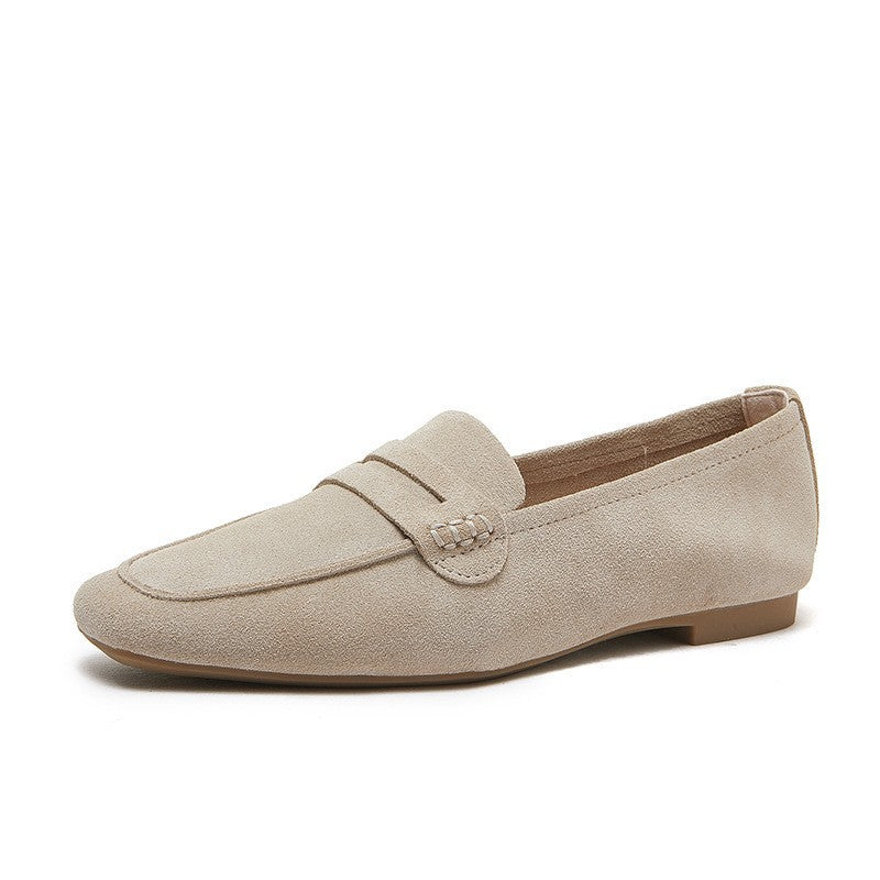 Women's Genuine Square Toe Soft Bottom Black Flat Loafers