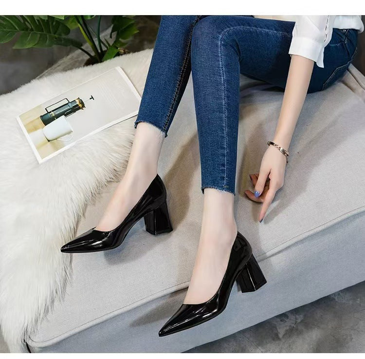 Women's Thick Nude Color Elegant Spring Patent Design Pointed Women's Fashion Shoes