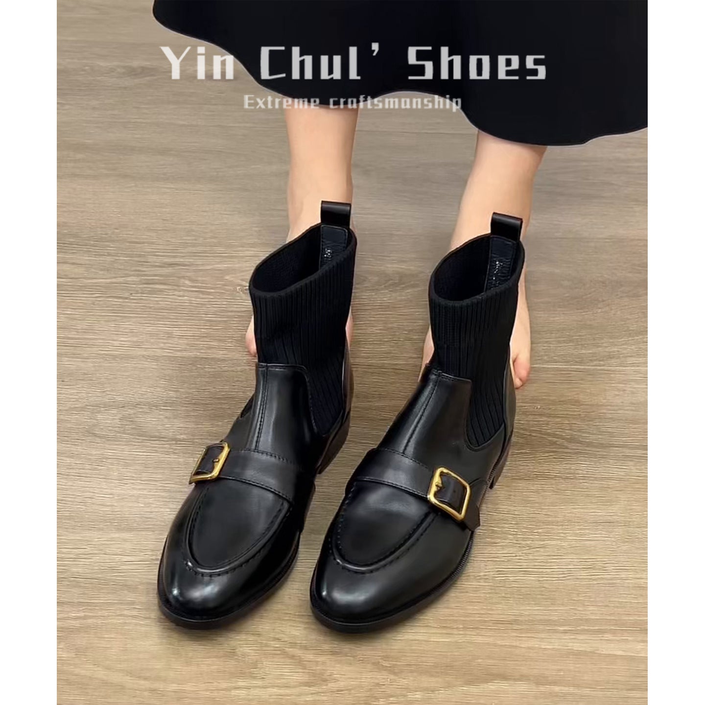 Women's British Elastic Socks Retro Thin Booties Ankle Chunky Women's Leather Boots