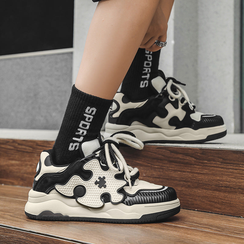 Men's Black White Stitching Board Sports Versatile Bread Sneakers