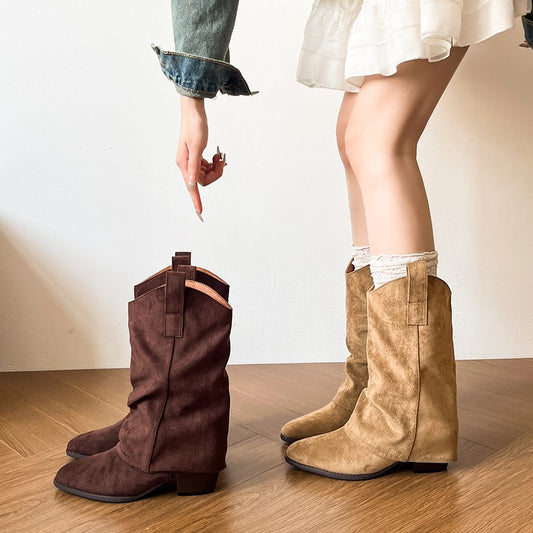 Women's Hot Chunky Pantyhose Below The Knee Women's Leather Boots
