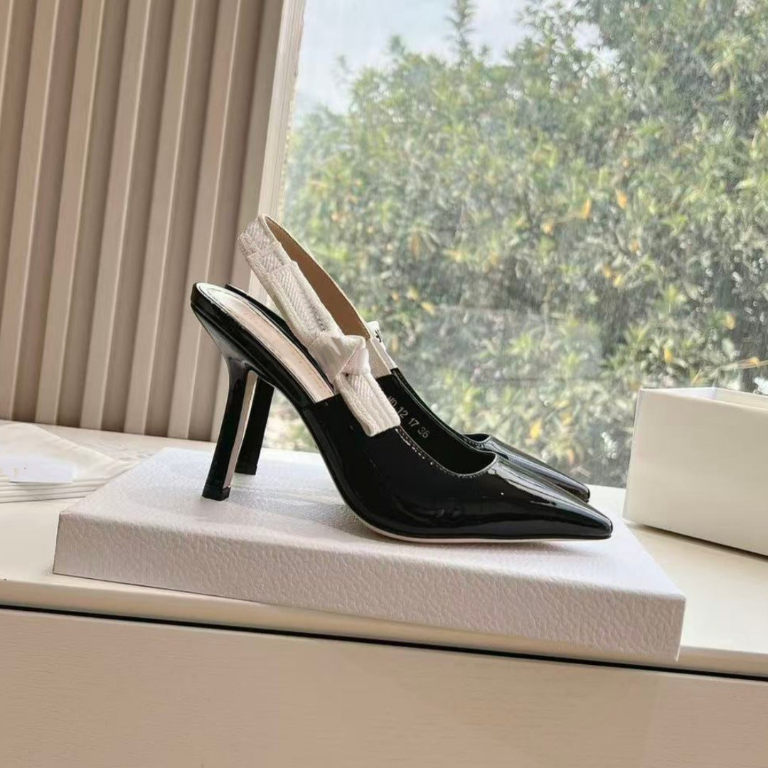 Women's Embroidery Knitted Back Empty Toe Cap Heels