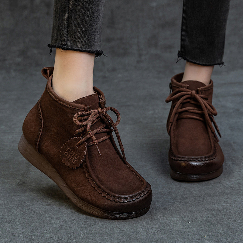 Women's Retro Comfortable Handmade Ankle Flat Platform High Top Low Tube Boots
