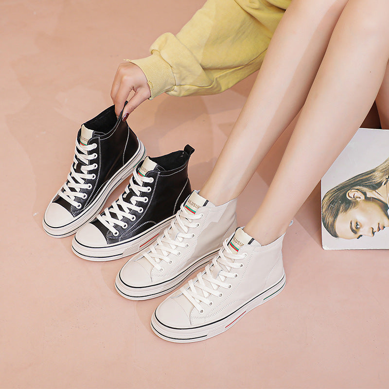 Women's Top Layer Cowhide Flat White Korean Style Versatile Shell Women's Board Shoes