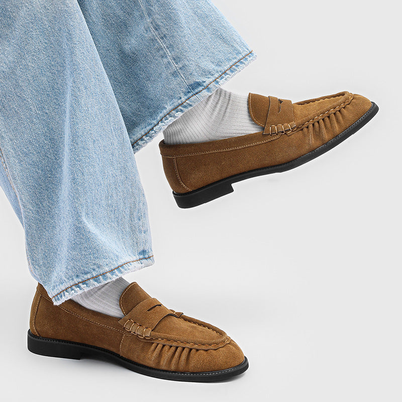 Men's French Style British Handmade Pleated Lazy Loafers