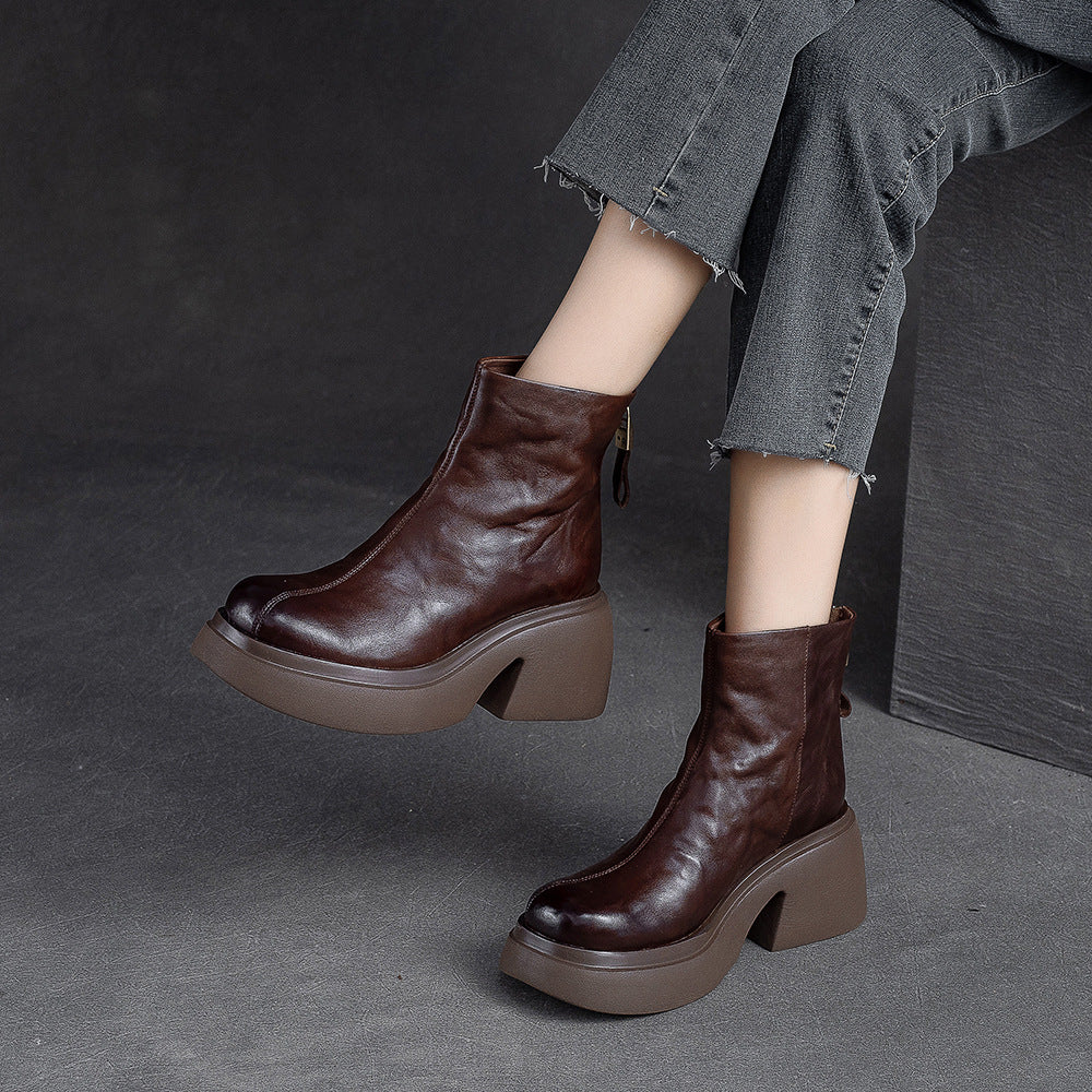 Women's Thick Bottom Chunky Ankle Back Zipper Women's Shoes