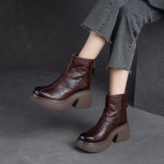 Women's Thick Bottom Chunky Ankle Back Zipper Women's Shoes