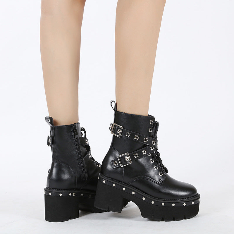 Women's Autumn Thick Bottom Chunky Rivet Ankle Boots
