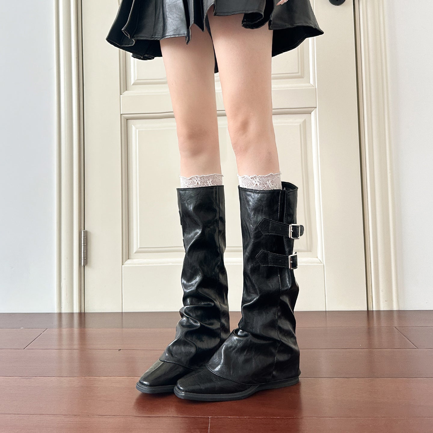 Women's Chunky Pantyhose High Leg Two-way Removable Skinny Women's Leather Boots