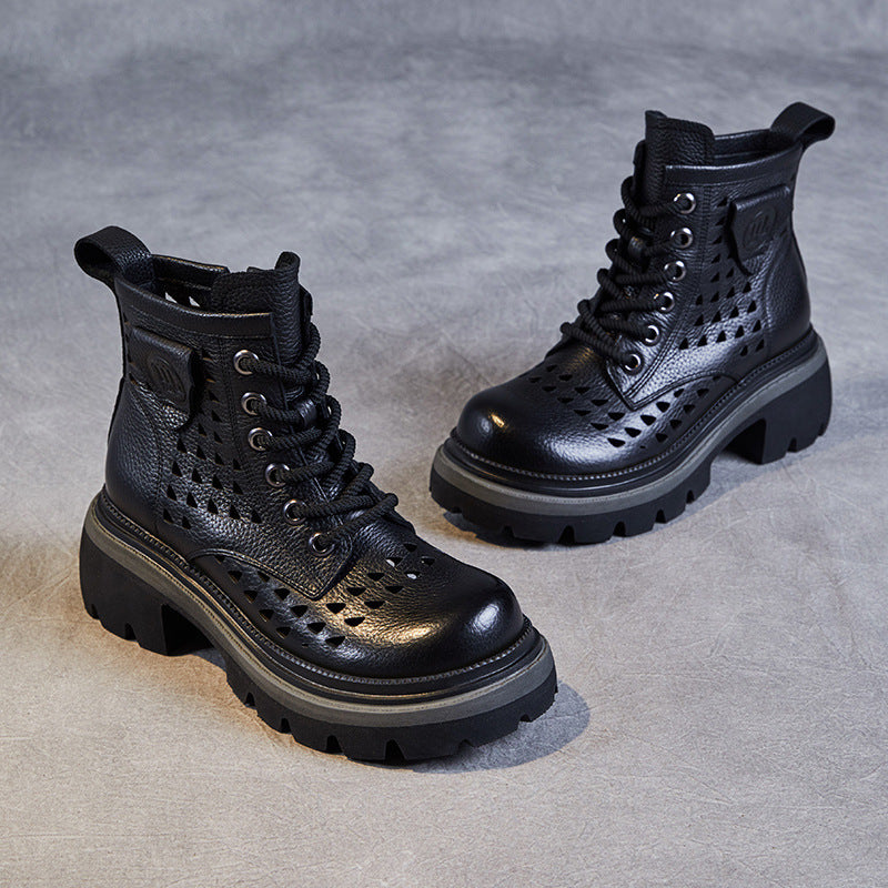Women's First Layer Cowhide Retro British Platform Women's Leather Boots