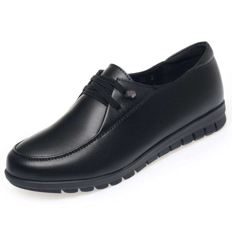 Mom Pumps Large Size Flat Bottom Leather Shoes