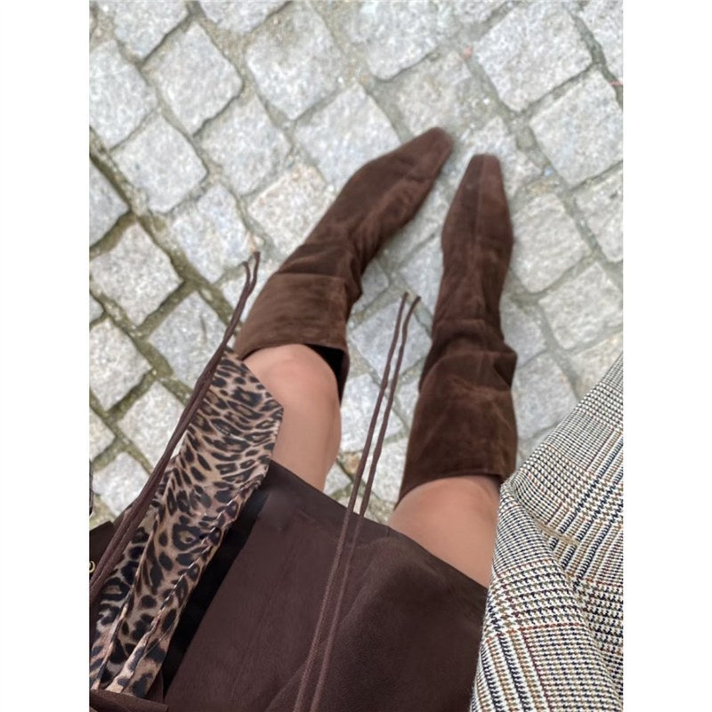 Pile Style Female Square Toe Thick Heels