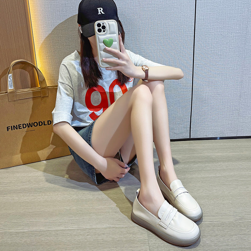 Women's Layer Cowhide Easy Wear Thin Soft Bottom Slip-on Shallow Women's Casual Shoes