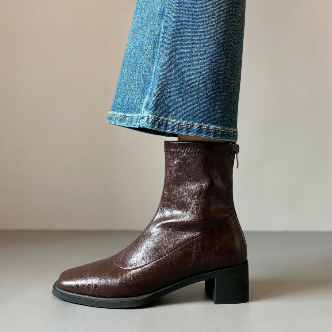 Women's Version High Female Square Toe Martin Short Small French Style Women's Cotton Shoes