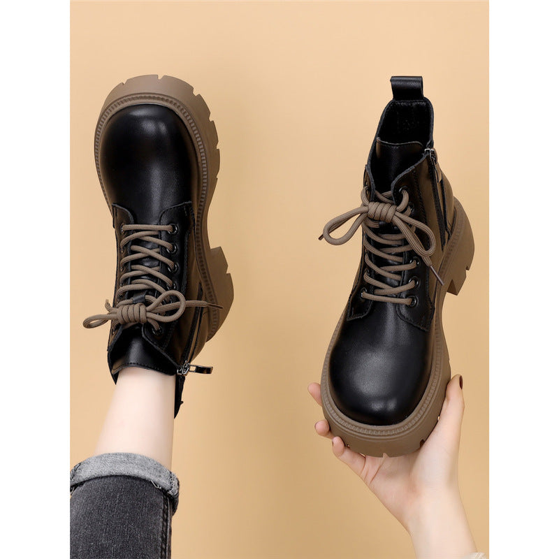 Women's Autumn Super Popular Thick-soled Ankle Small Dr. Women's Leather Boots