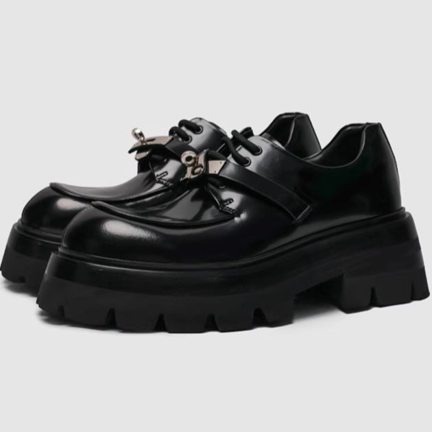 Men's Sense Stylist Versatile Business Metal Buckle Round Head Fashion Thick Men's Casual Leather Shoes