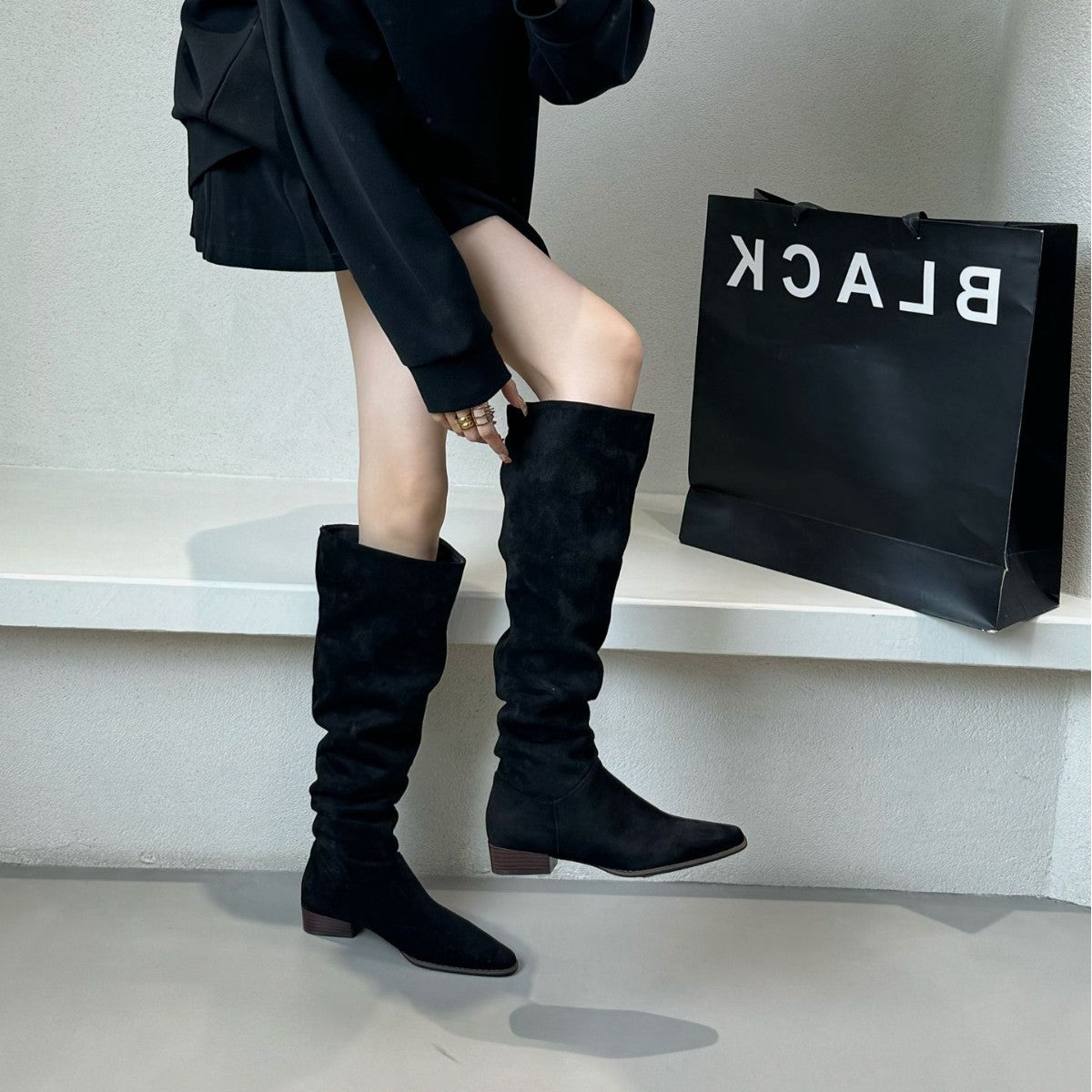 Style Retro Pointed Suede Long Female Wide Tube Boots